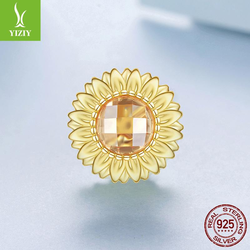 

S925 Sterling Silver Plated K Gold Sunflower Beaded Sunshine Passion Sunflower Bead Accessories