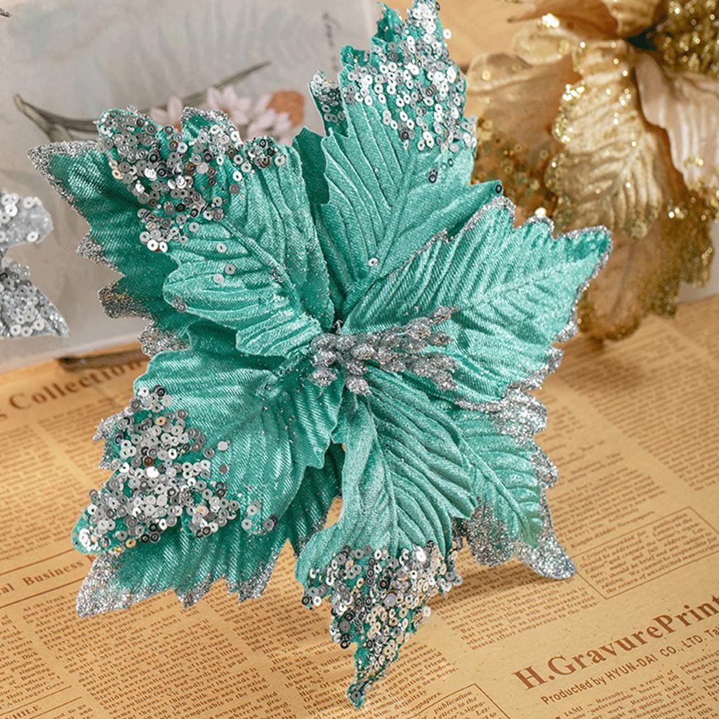 Xmas Flower 25cm Scalable Multifunctional Artificial Poinsettia Xmas Flower Decoration for Festival