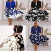 European Style Women Long Skirt Twopiece Set With Floral Print And Vneck For Casual Wear