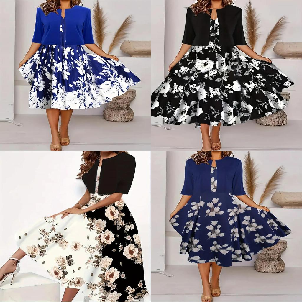 European Style Women Long Skirt Twopiece Set With Floral Print And Vneck For Casual Wear