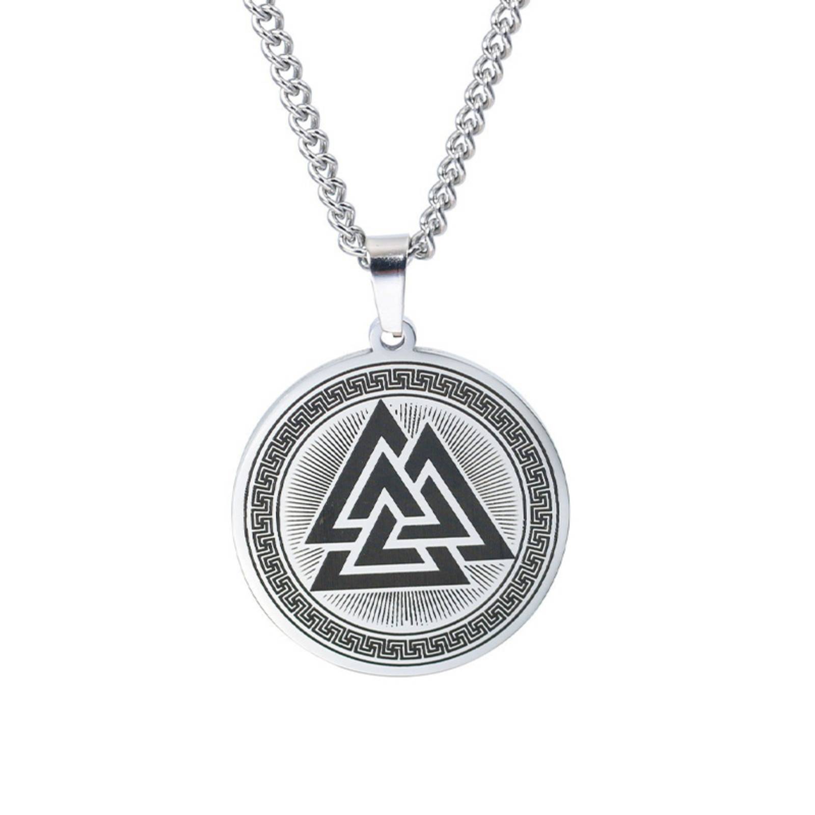 Nordic Runes Valknut Symbol Pendant Necklace for Women Men Amulet Stainless Steel Jewelry Gift