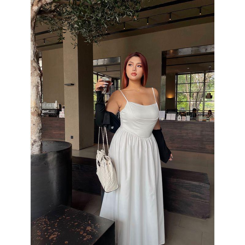 Brother Nan Loose-Fit Sexy Sexy Sling Dress Women's Plus Size Plus Size Ladies Summer New Arrival Tight Waist Slim Looking White Dress