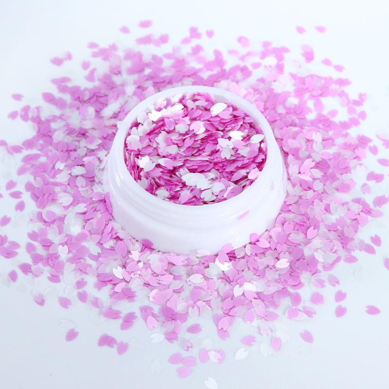 Garrafa plana primavera flor de cerejeira pétala unha glitter macaron 12 cores PET irregular decoração de unhas remendo DIY suprimentos para unhas