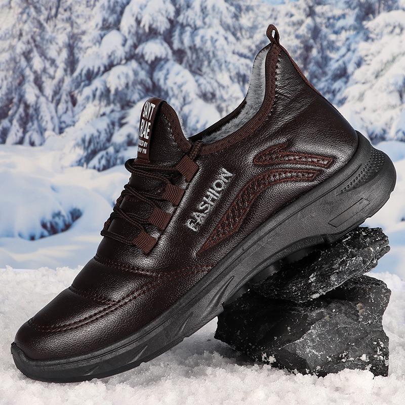Winter Cotton Shoes Polyurethane Large Cotton Boots Thickened Warm Men's Waterproof Leather Snow Boots