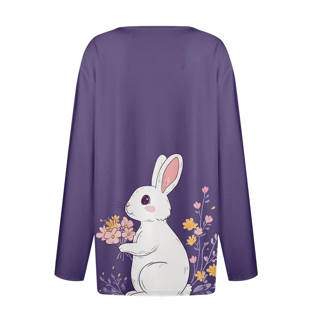 Women's Fashion Casual Printed V-neck Long Sleeve Button Up T-shirt Top