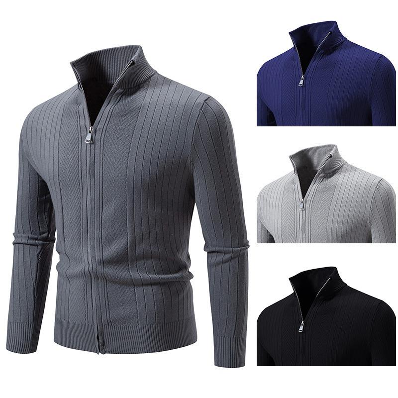 Men S Stand Collar Long Sleeve Jacquard Knit Cardigan Sweater Casual Plus Size