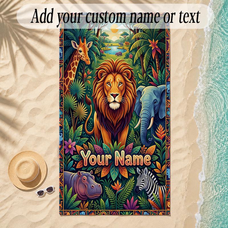 Animals Theme Soft Beach Towel Personalized Custom Name Text Towel Portable for Beach Pool Travel