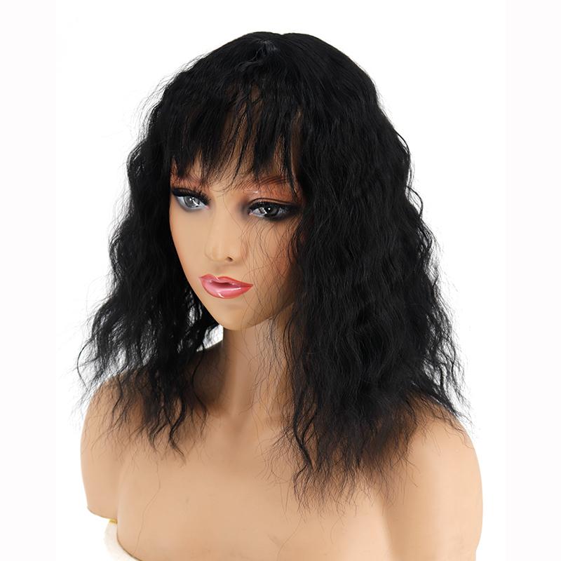 LISI HAIR Women Short Curly Hair Piece with Bangs Natural Corn Perm Hair Extensions Synthetic Fiber Wig Party Daily Use