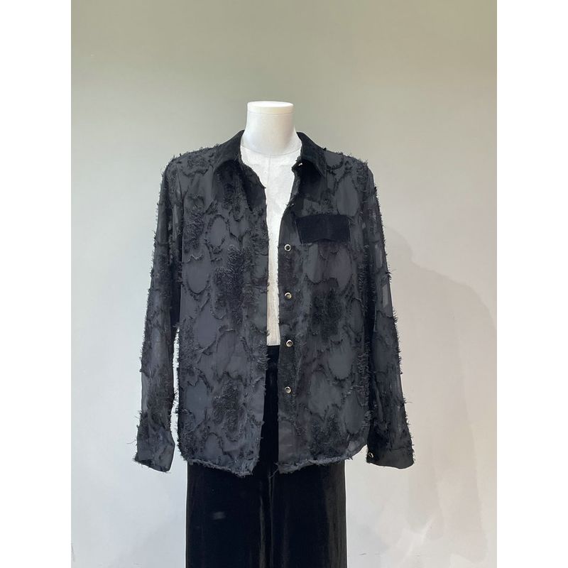 

2024 Autumn Fashion Texture Stylish Black Cool Burrs Tassels Shirt Double Thin Tops Black L