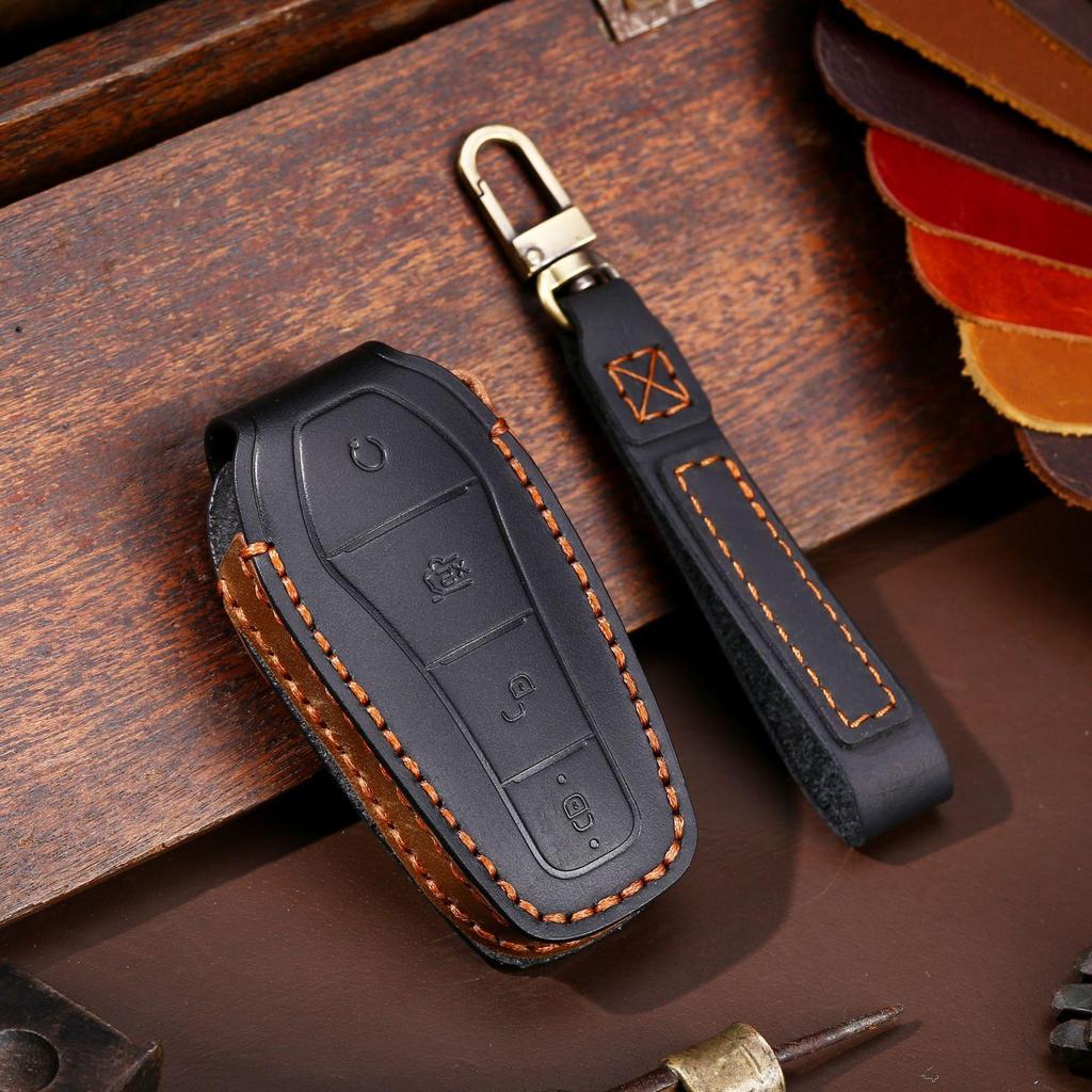 HALLMO Genuine Leather Car Key Case Cover For BYD