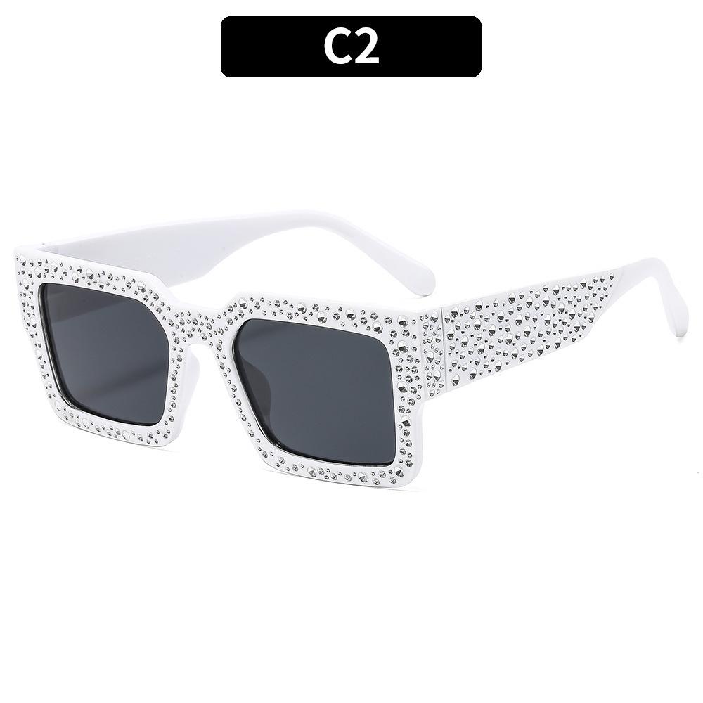 Fashion Large Frame Square Sunglasses, Personalized Versatile And Thin Retro Sunglasses, Women'S Street Photography Glasses With Diamonds