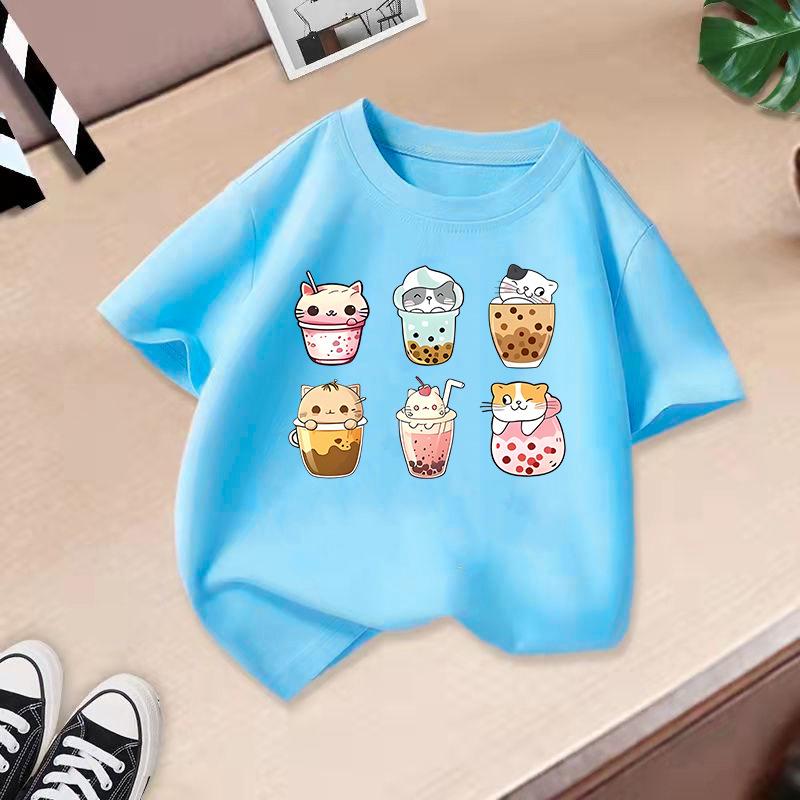Children's Casual Short-sleeved T-shirt - Summer Boys' and Girls' Casual Cute Cat T-shirt