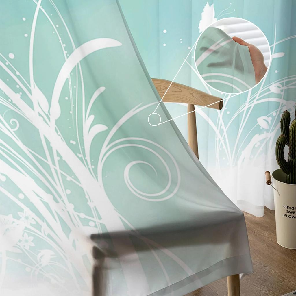 Grüne Grasblume Schmetterling Tüllvorhänge für Wohnzimmer Schlafzimmer Moderne Chiffon durchsichtige Küchenvorhänge