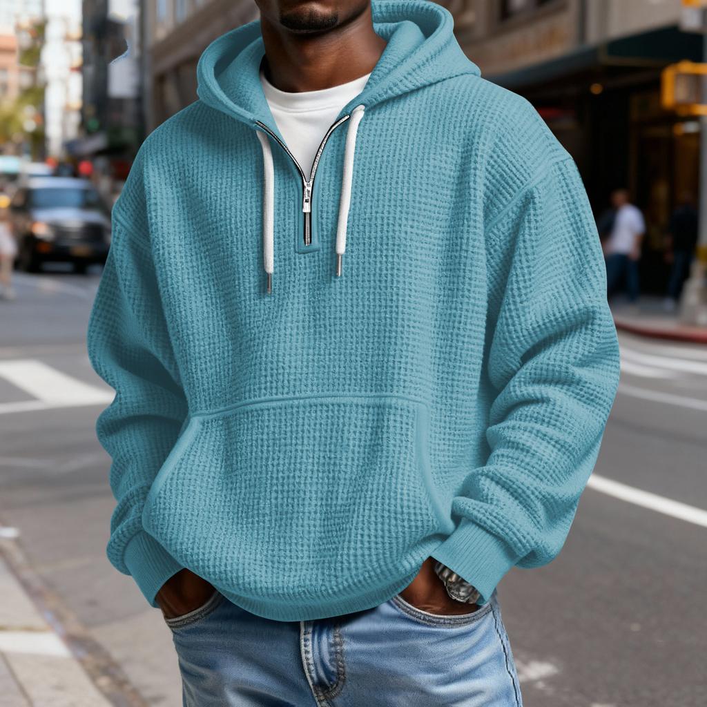 Men's Casual Color Zipper Long Sleeve Hooded Sweatshirt, Everyday Zipper Casual Long Sleeve T-Shirt