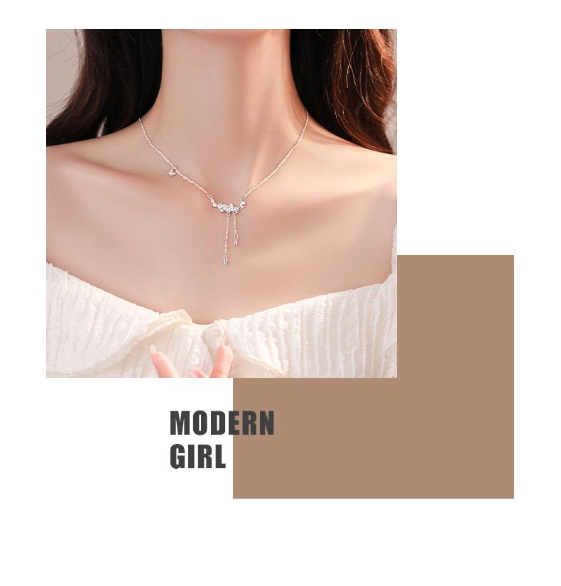 Hwajian Luxury Zircon Butterfly Tassel Necklace for Women - 2024 Elegant Clavicle Chain