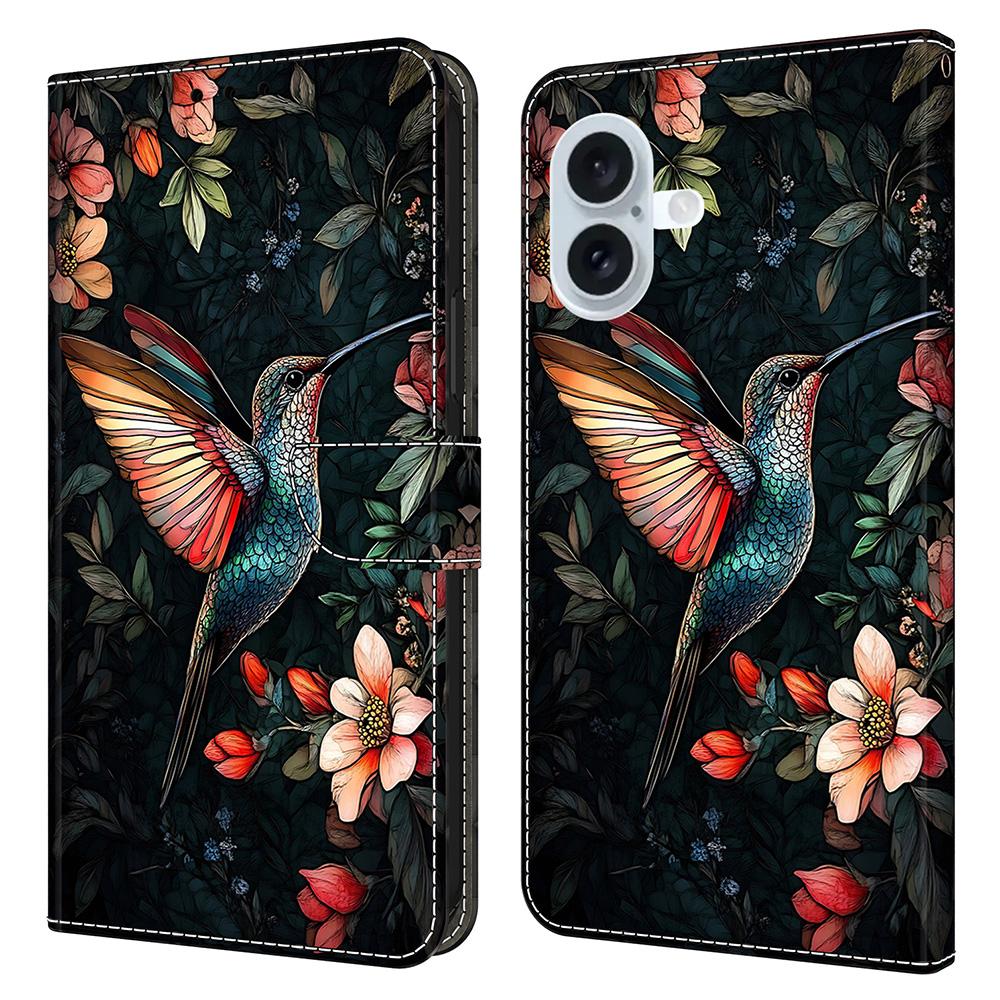 For iPhone 16 Leather Case Pattern Printing Wallet Stand Flip Phone Cover