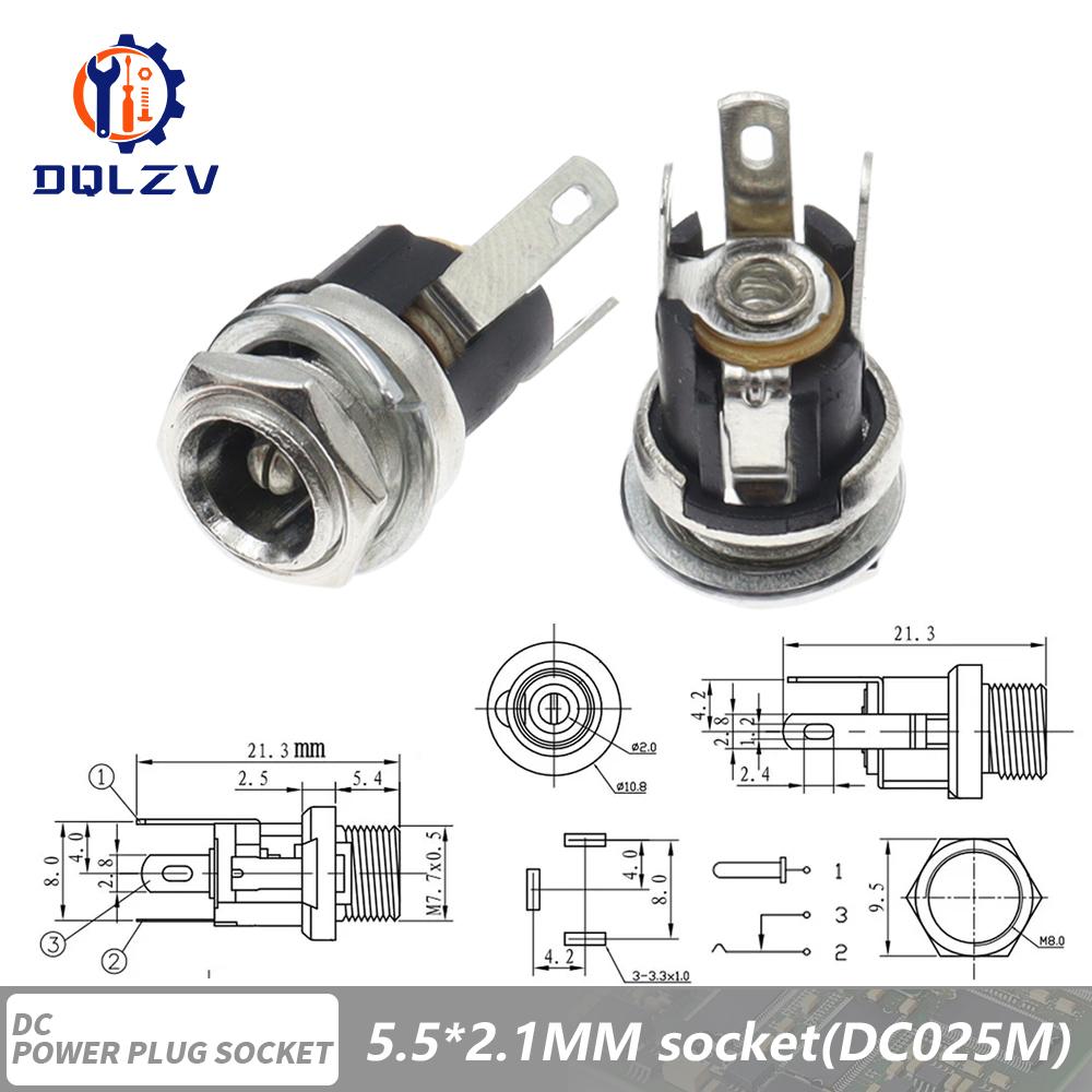 DC Connectors 5.5x2.1mm 3.5x1.3mm DC Power Female Jack Socket Nut Panel Mount DC Power Adapter Connector DC-099/005/022B/25M