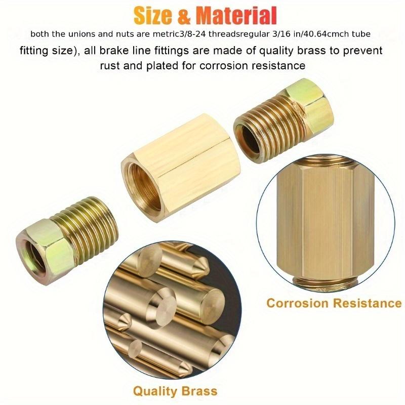 "12pcs 3/16"" (3/8-24 Inverted) Brake Line Fittings & Brass Unions - Durable Brass Construction - For Automotive Repair & Maintenance"