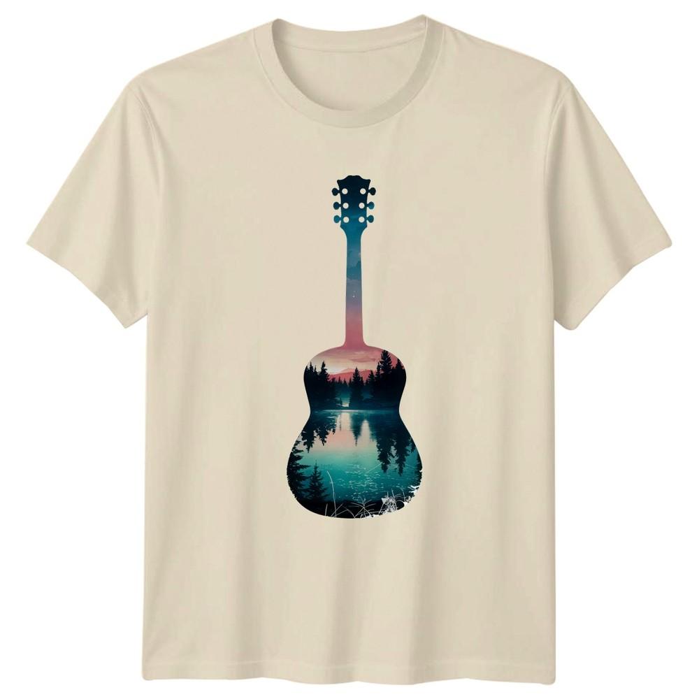 Nature Landscape Guitar Art TShirt Forest Lake Music Nature Birthday Gift
