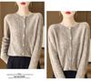 2024 Early Autumn Women's Merino Wool Round Neck Knit Cardigan with Hollow Details