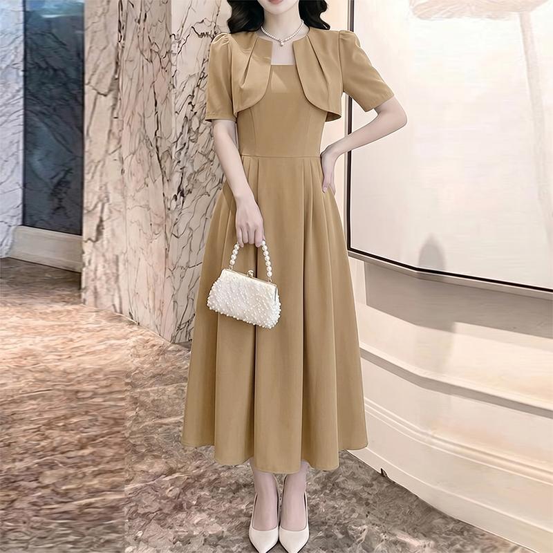 

ZANZEA Women Elegant Casual Round Neck Short Sleeve A-line Dress 5XL хакі