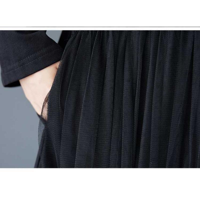 Patchwork Dress Design Sense Casual Loose Bottom Black Long Skirt