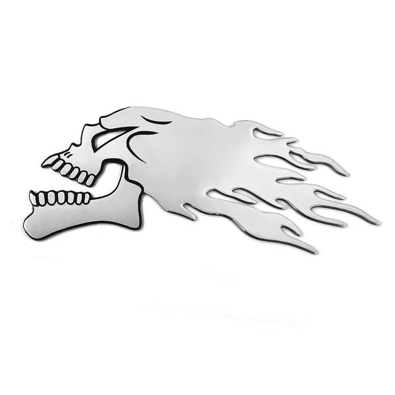 2Pcs/Pair 14*6cm Car Decoration Stickers,Helmet Shaped Decoration,Silver Fire Skull Stickers,Car Decoration Accessories