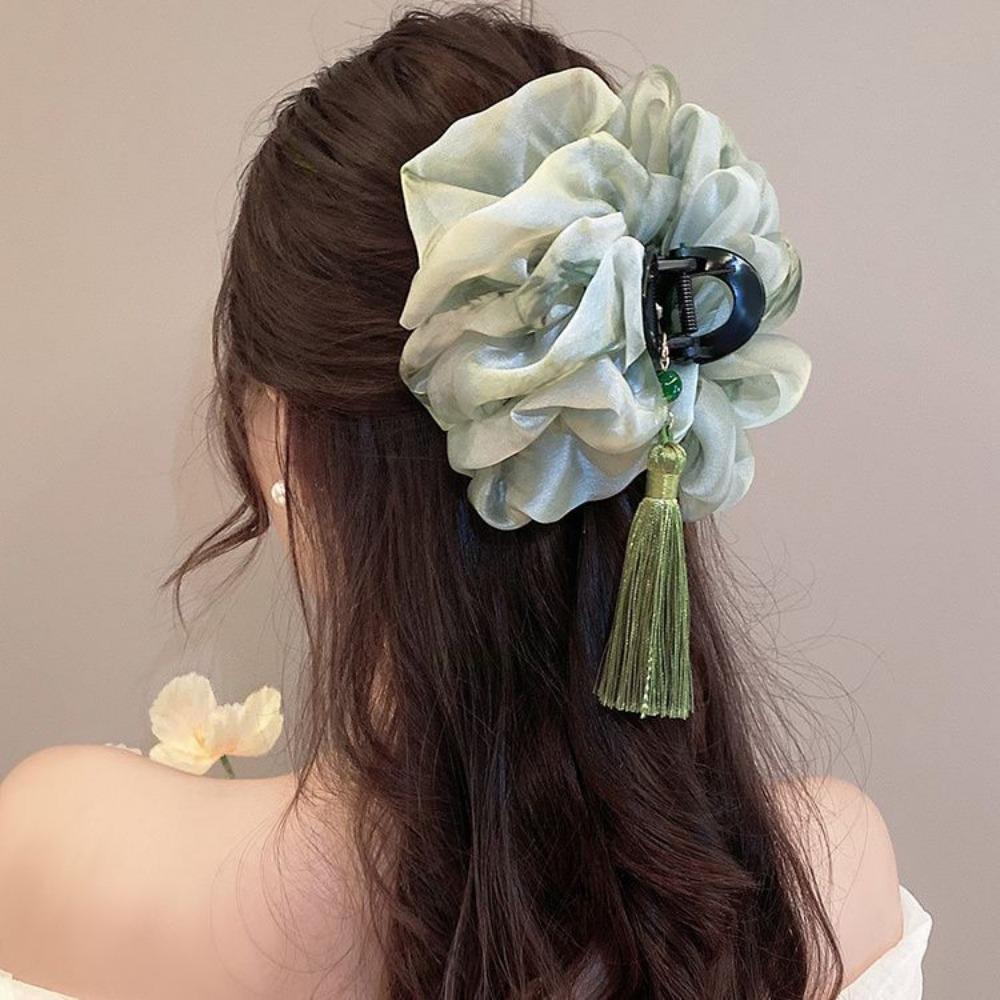 Cloud Tassel Bubble Mesh Hair Claw Chinese Style Back of The Head Clip  Hairpin Accessories