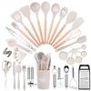 34pcs Premium Silicone Kitchen Utensil Set With Wooden Handles and Knife Heat-Resistant Non-Stick Friendly Cooking