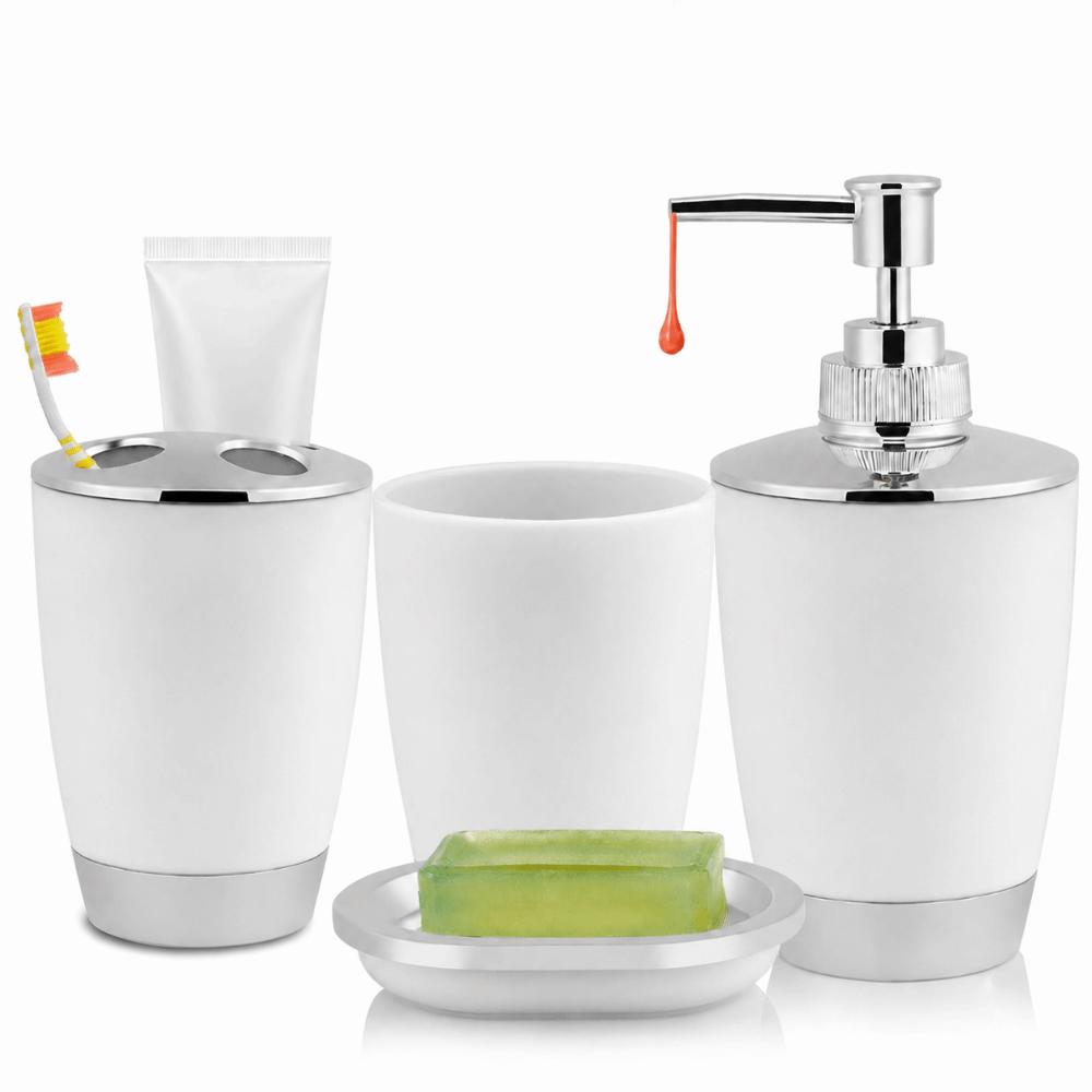 4 Piece Includes Cup Toothbrush Holder Soap Dish Bathroom Accessories Set Home Storage