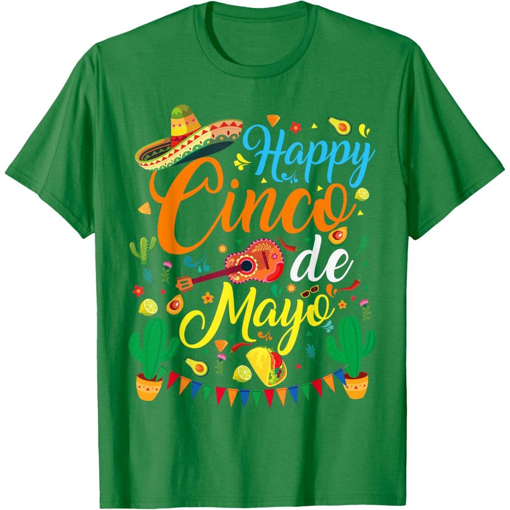 Glücklicher Cinco de Mayo Grafikdruck Herren Damen Baumwoll T-Shirt Lässiges Kurzarm-T-Shirt
