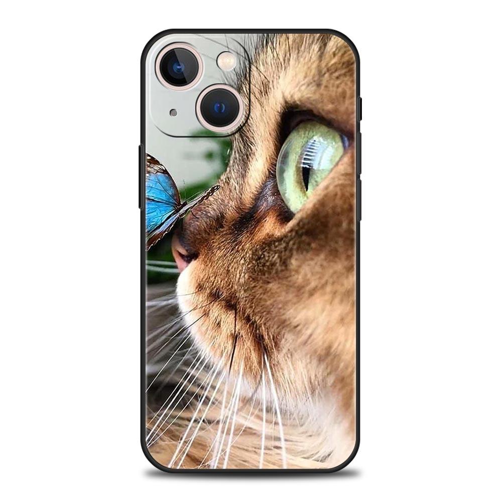 Tecknad Söt Katt Mjukt Silikon Telefonfodral För iPhone 11 12 13 15 14 Pro Max X XR XS 7 8 Plus SE 2020 Lyxigt Svart Fodral Funda