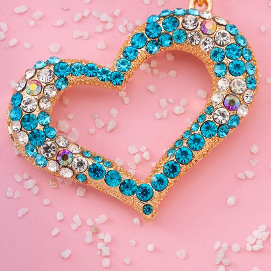 Keychain Pendant 3D Cartoon Heart Design Colorful Rhinestones Inlaid Key Chain with Lobster Clasp Key Ring Bags Accessories