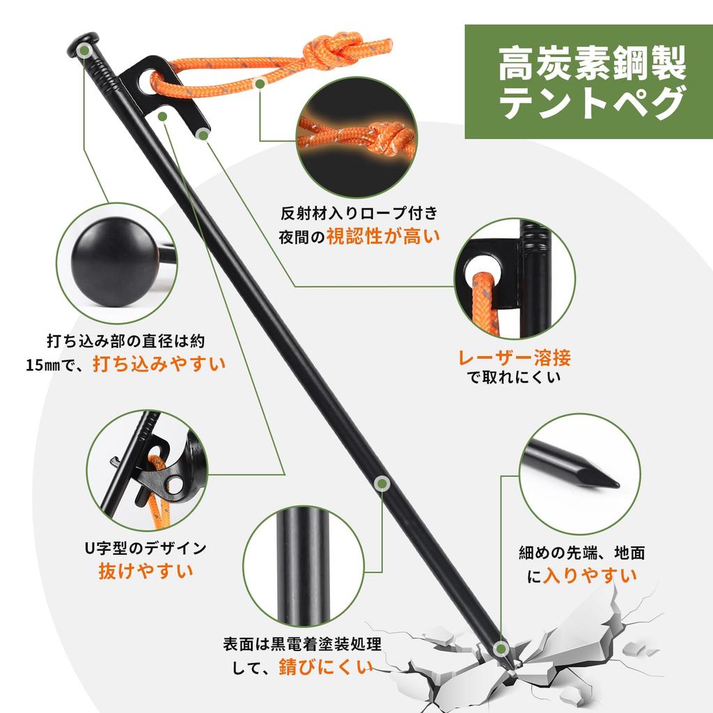 HUNDRUP Tent Peg Hammer Includes 10 30cm Wooden and Storage Bag for Hammering and Pulling Pegs Set, Pegs, Handle,