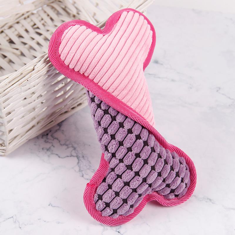

Plush Squeaky Teething Toy for Cats and Dogs - Corn Velvet Bone Design розовый