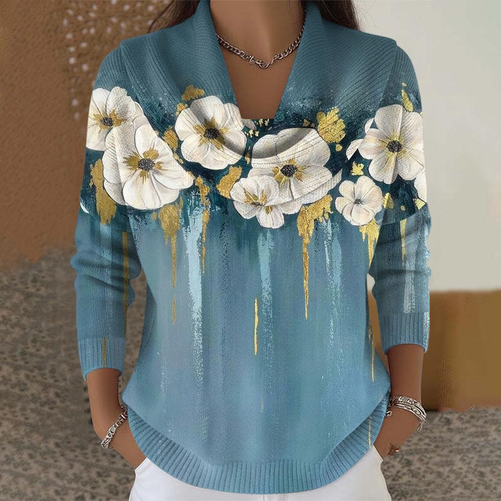 Women's Casual And Fashionable Round Neck Long Sleeved Printed Top Sweater