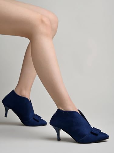 

Shoetopia Women S Bluesuede Ankle Boot Heels Pointed Toe With Bow Detail, Stylish & Comfortable Shoes Eu40 7 UK синий