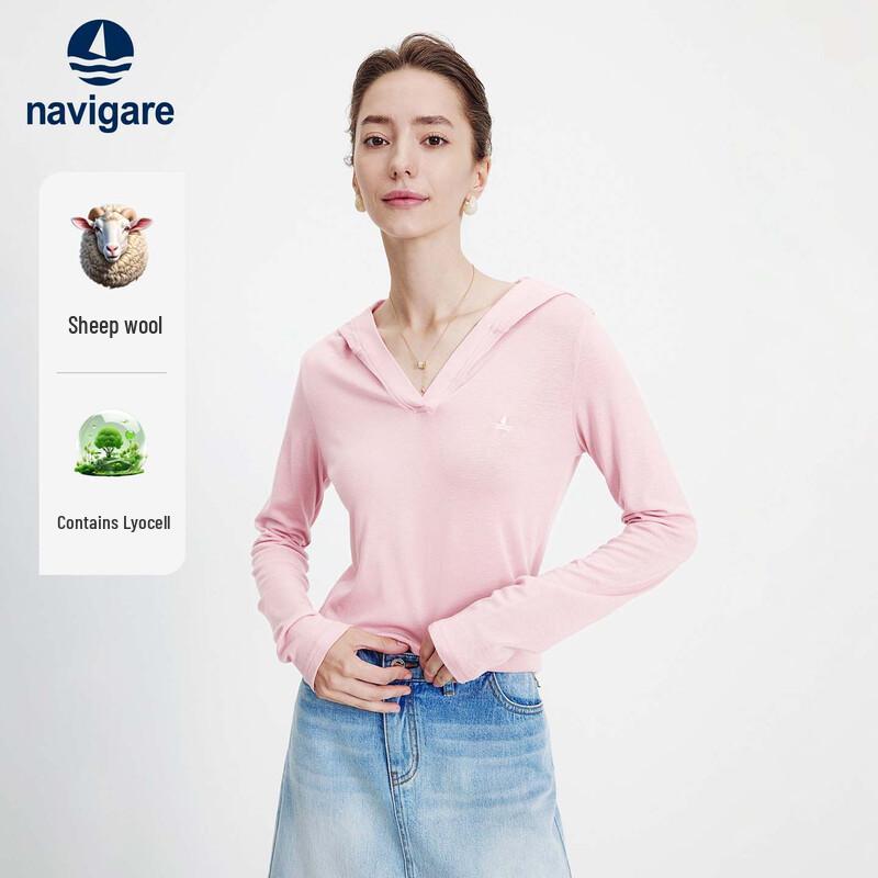 Navigare Women s Tencel Wool V-Neck Hooded Knit Top L