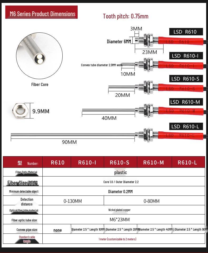 Luoshida 10mm Diffuse Reflective Fiber Optic Sensor and Probe