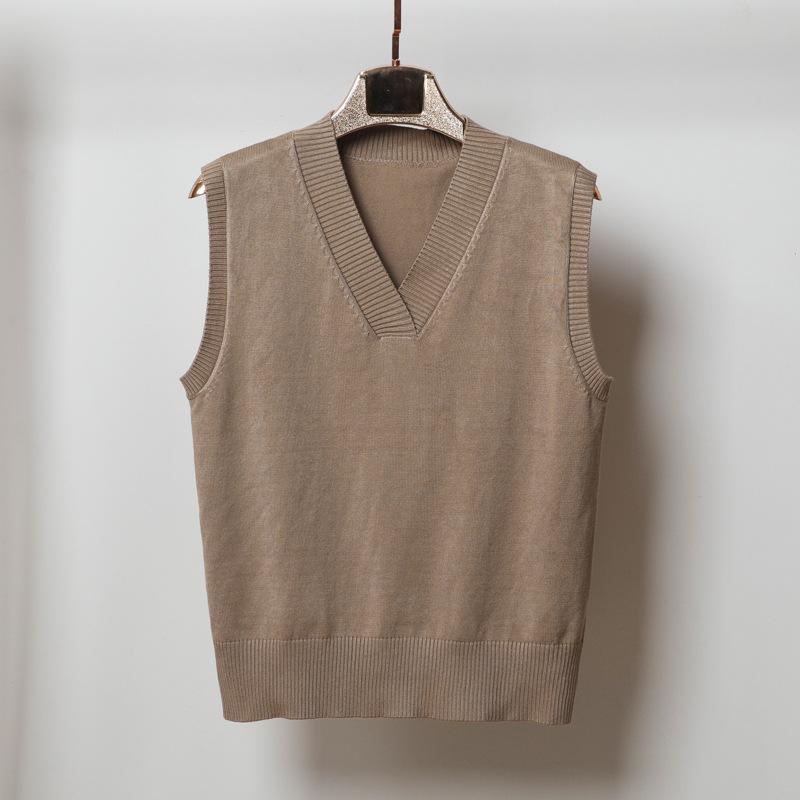 Autumn and Winter New V-neck Pullover Vest Vest Women's Black Top Women's Sleeveless Sweater Wearing Thin Knitted Sweater