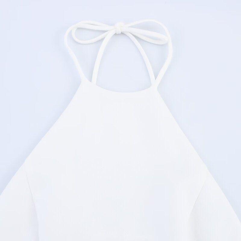 Western Style 2025 Summer New Women clothes Versatile Laminated Decorative Neck Collar Mini Dress 3560536