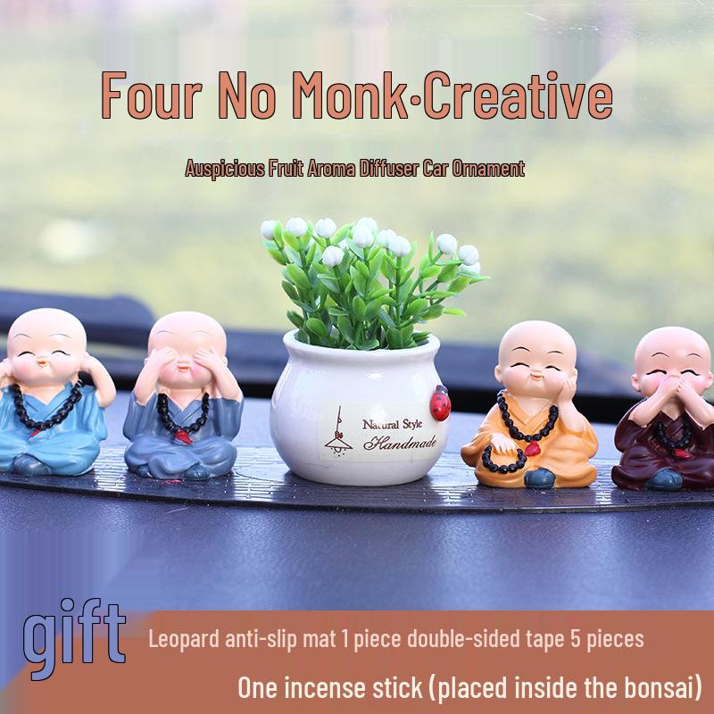 Creative Four Monks Car Ornaments: Auspicious Fruit Incense Holder for Car Interior Decorations