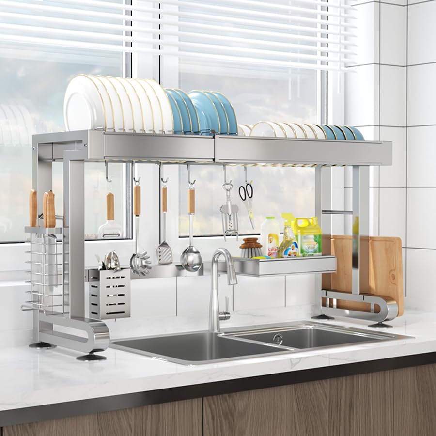

Zilnox Dish Drainer Over the Sink Stainless Steel Expandable Kitchen Rack Basket Adjustable Kitchen Multifunctional Large Capacity Space Saving