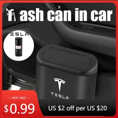 Car Sticker Car Trash Can Hanging Garbage Storage Box Vehicle Interior Accessories For Tesla Model 3 Model S X Y Roadster