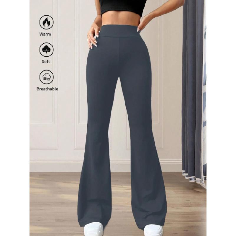 2026 New Solid Color Casual High-Waisted Yoga Pants for Women, Stretchy Sports Flared Pants
