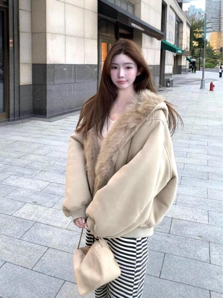 Unisex American-Style Hooded Leather & Cotton Jacket with Fur Collar - Thick, Warm, Winter Coat