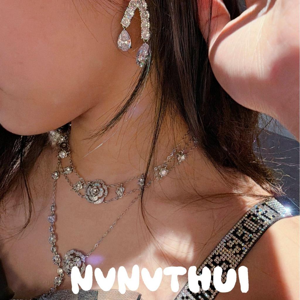 Sparkling Rose Water Drop Gemstone Necklace, Designer Spinel Zircon Rose Ring Bracelet Plated 18K Gold