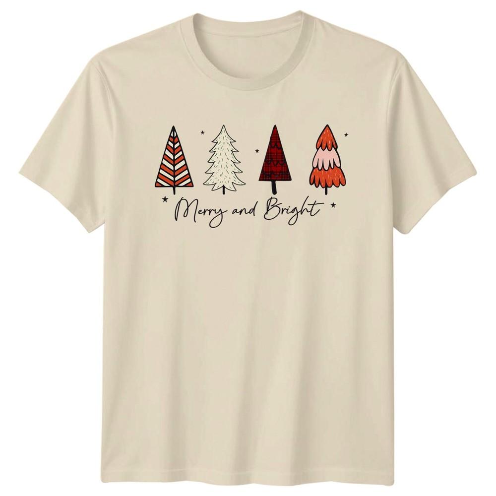 Merry And Bright Christmas Trees Holiday Unisexs TShirt Unisexs Graphic Tee a