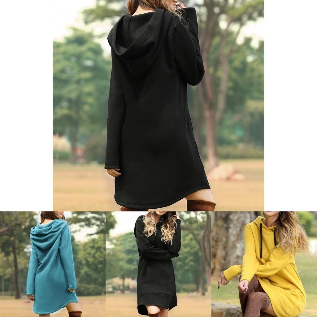 Cozy Womens Winter Long Sleeve Tunic Tops Pullover Hoodie Dress In Six Colors