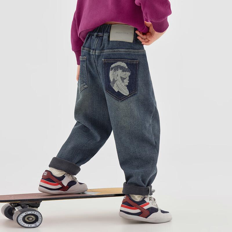 Boy s Fleece-Lined Loose Fit Straight Denim Jeans 110